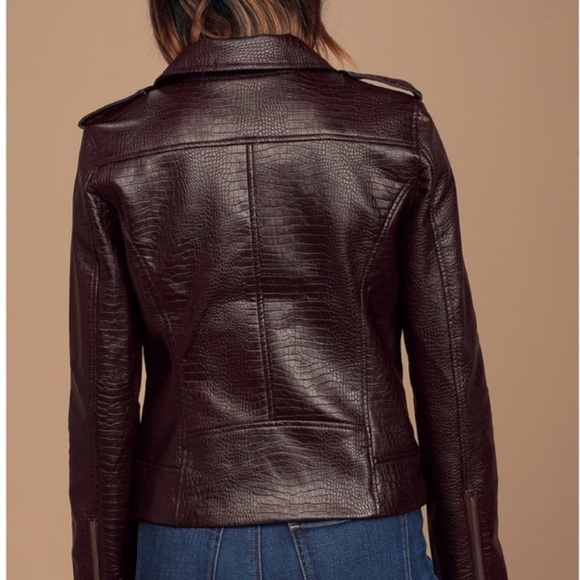 BB Dakota Lucky Lizard Deep Burgundy Vegan Leather Jacket - Picture 3 of 9